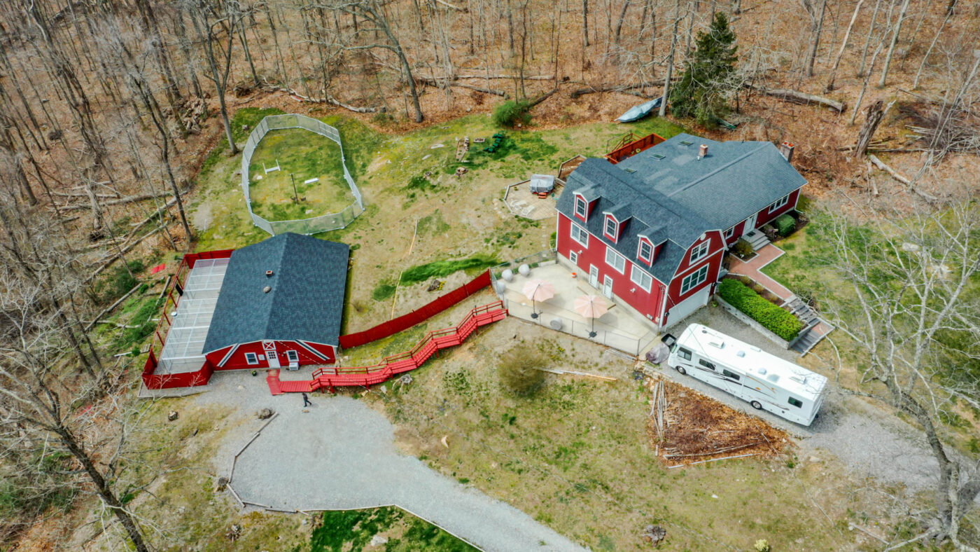 aerial view of red dog boarding business