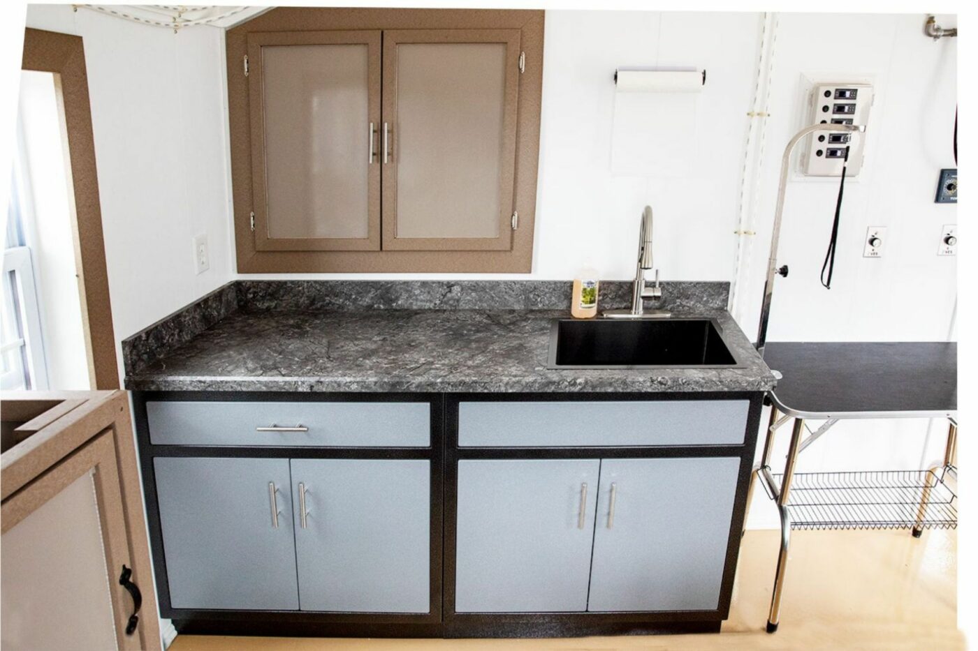 counter top with sink- aluminum cabinets